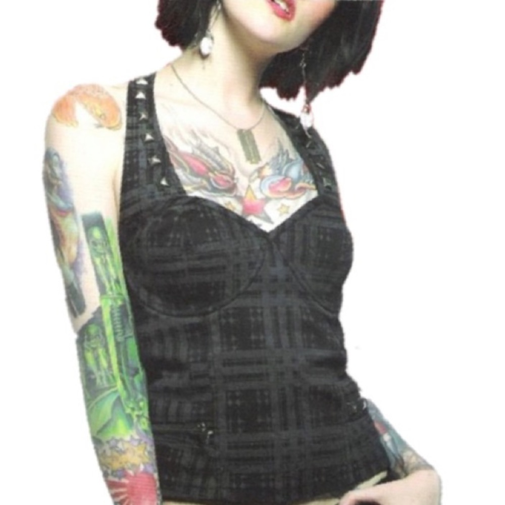 Vintage Lip Service Studded Plaid Halter Top